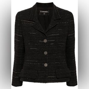 Black Single Breasted Tweed Chanel Jacket size. 40